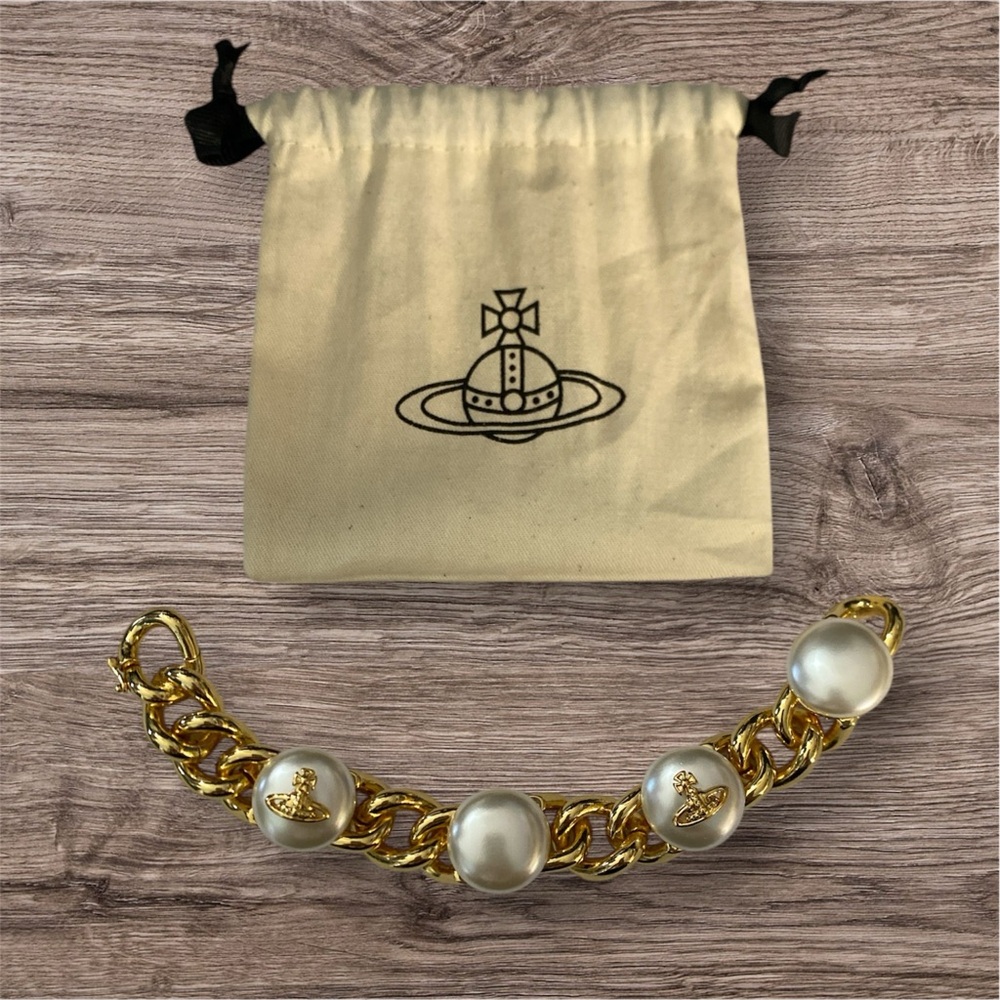 Vivienne Westwood Gold and White Pearl Chain Bracelet